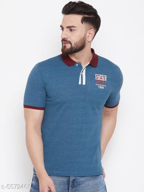 Austin Wood Men's Blue Solid Polo Neck T-shirt | Style Up