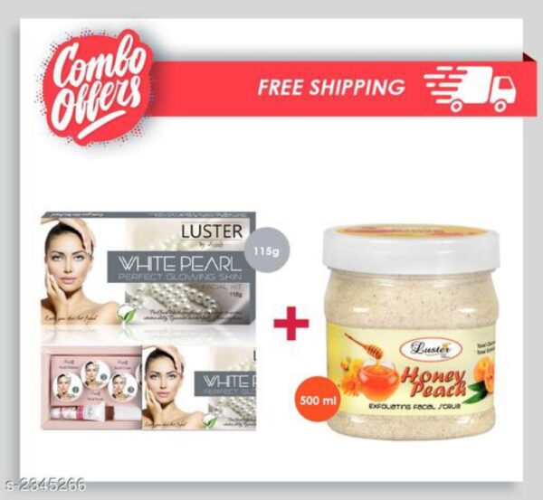 Luster White Pearl Facial kit (Paraben & Sulfate Free)+ Luster Honey Peach Face & Body Cream Scrub