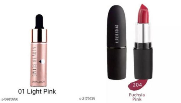 Swiss Beauty Drop and Glow Liquid Highlighter+Swiss Beauty Lip Care Matte Finish Lipstick