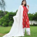 Women Rayon Printed Kurta Set with Palazzos | Red
