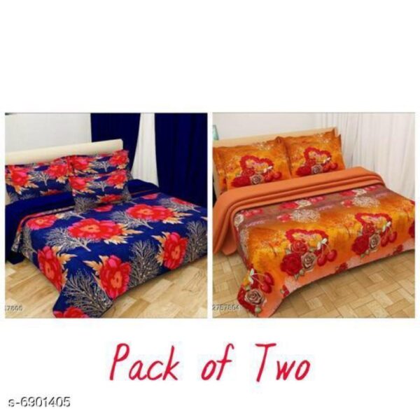 Alluring Poly Cotton 88 X 88 Double Bedsheets | Pack Of 2