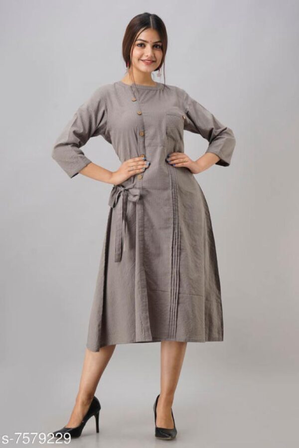 Women Cotton Slub Calf Length Front Slit Kurta | Grey