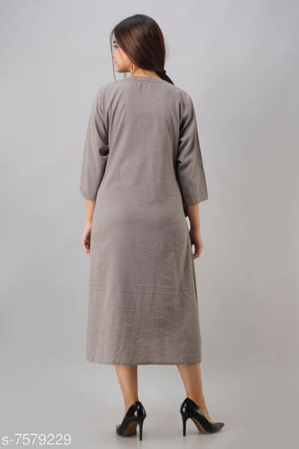 Women Cotton Slub Calf Length Front Slit Kurta | Grey