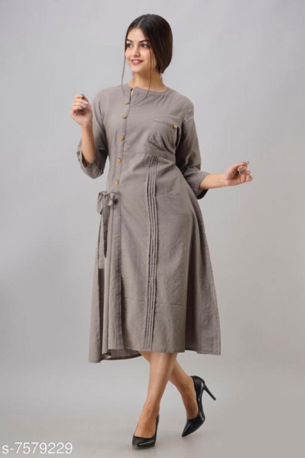 Women Cotton Slub Calf Length Front Slit Kurta | Grey