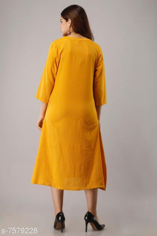 Women Cotton Slub Calf Length Front Slit Kurta | Mustard