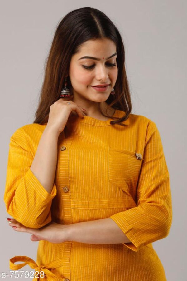 Women Cotton Slub Calf Length Front Slit Kurta | Mustard