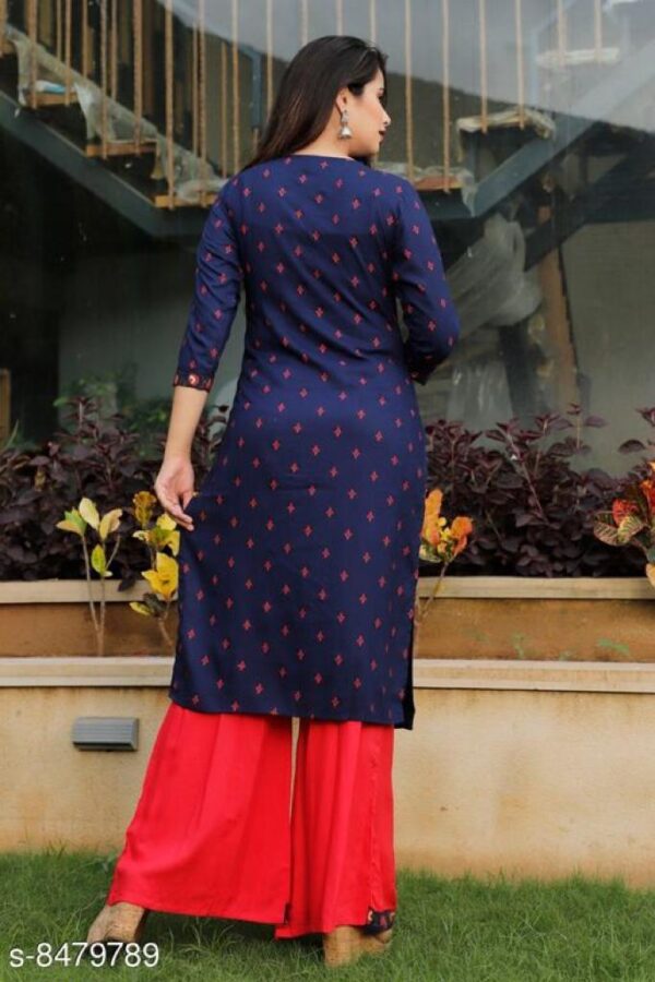 Women Blue Embroidered Kurta With Red Palazzo And Dupatta