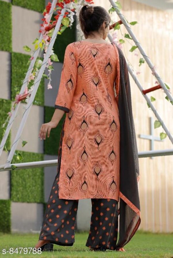Women Peach Kurta With Grey Palazzo And Dupatta