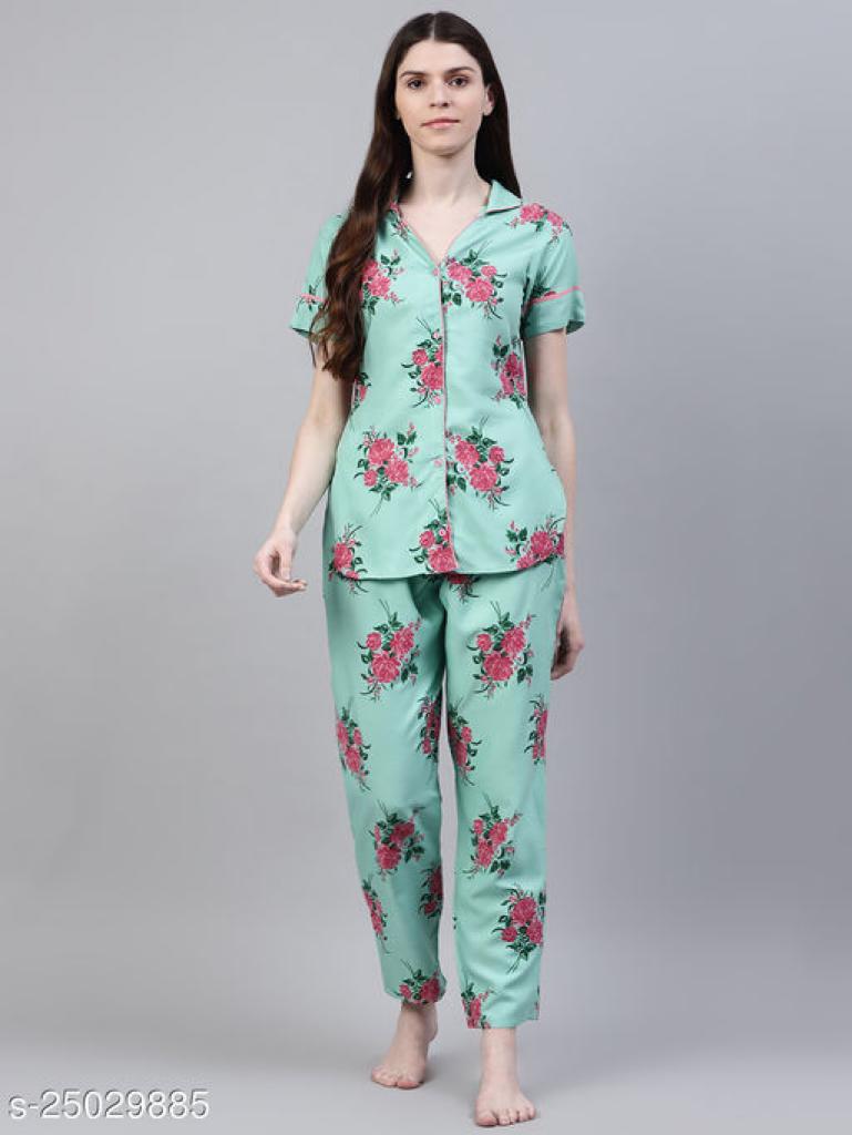 ADRA Kids Pink Rayon Floral Print Peplum Top with Pyjama Night Suit