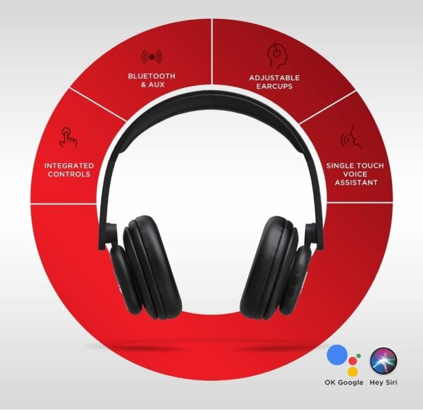 boAt Rockerz 450 On-Ear Headphones with 15 Hours Battery, 40mm Drivers, Padded Ear Cushions, Easy Access Controls and Voice Assistant(Luscious Black)