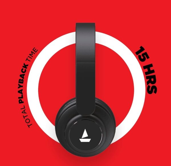 boAt Rockerz 450 On-Ear Headphones with 15 Hours Battery, 40mm Drivers, Padded Ear Cushions, Easy Access Controls and Voice Assistant(Luscious Black)