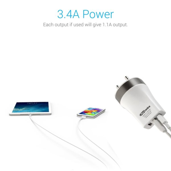 Portronics POR-329 3 Port USB Charger | White
