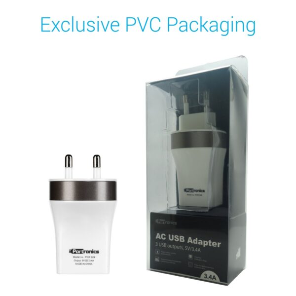 Portronics POR-329 3 Port USB Charger | White