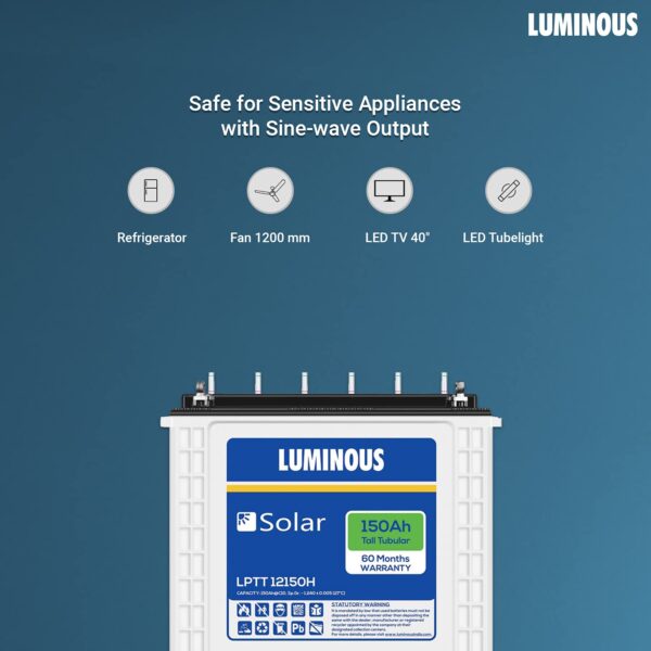 Luminous LPTT12150H 150Ah Solar Tall Tubular Battery (60Months warranty)